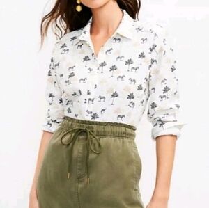 LOFT Safari Zebra Print Shirt Large Petite Long Sleeve Button Up Office Modern